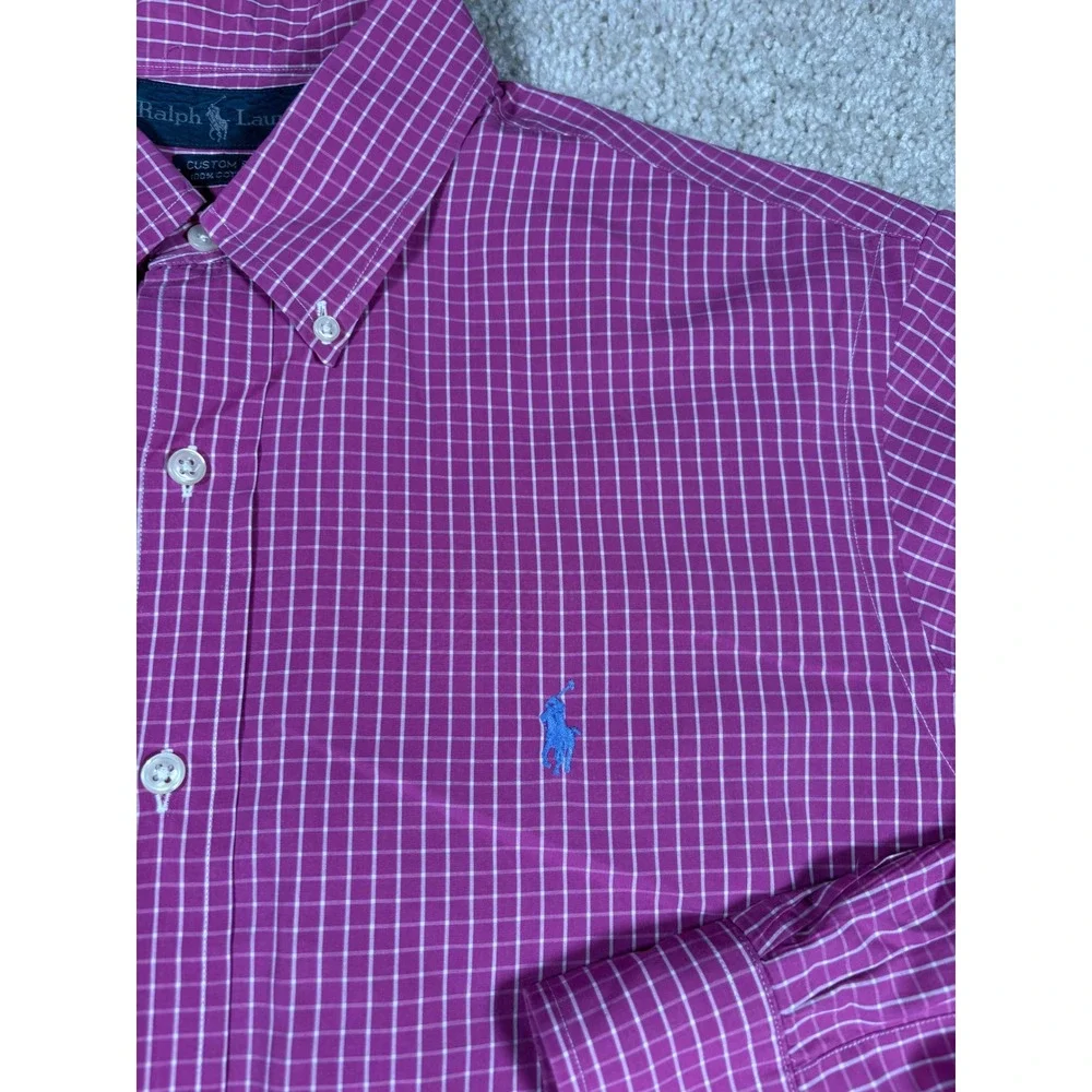 Polo Ralph Lauren Mens Large Custom Fit Pink Check Button Down Shirt Long Sleeve